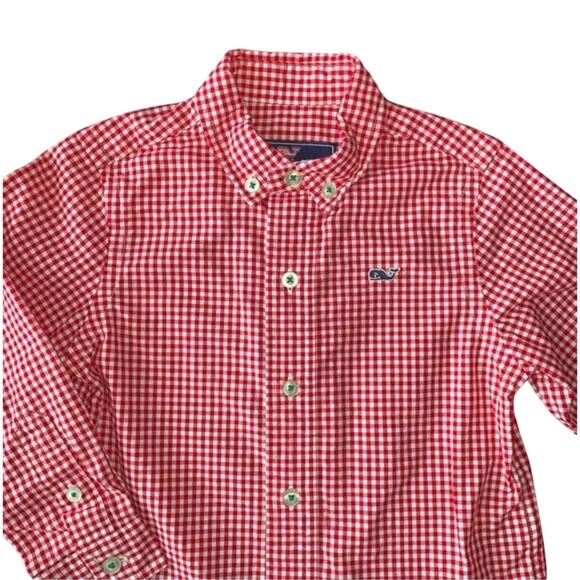 Vineyard Vines Performance Red Gingham Shirt Boys 4T Whale Button Down - Picture 5 of 8